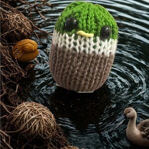 Handmade Green and Brown Knitted Duck Keychain or Charm